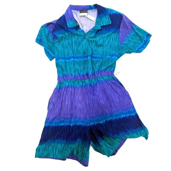 Caliche Collection Pants - Caliche Collection vintage purple and teal print romper